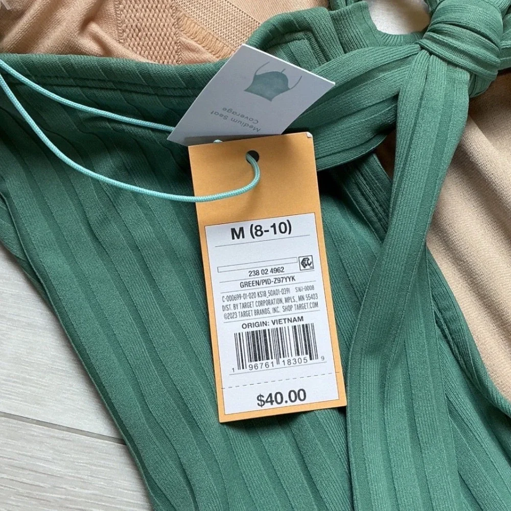 Kona Sol Ribbed O-Ring One Piece Swimsuit Women Size M Green New With Tags